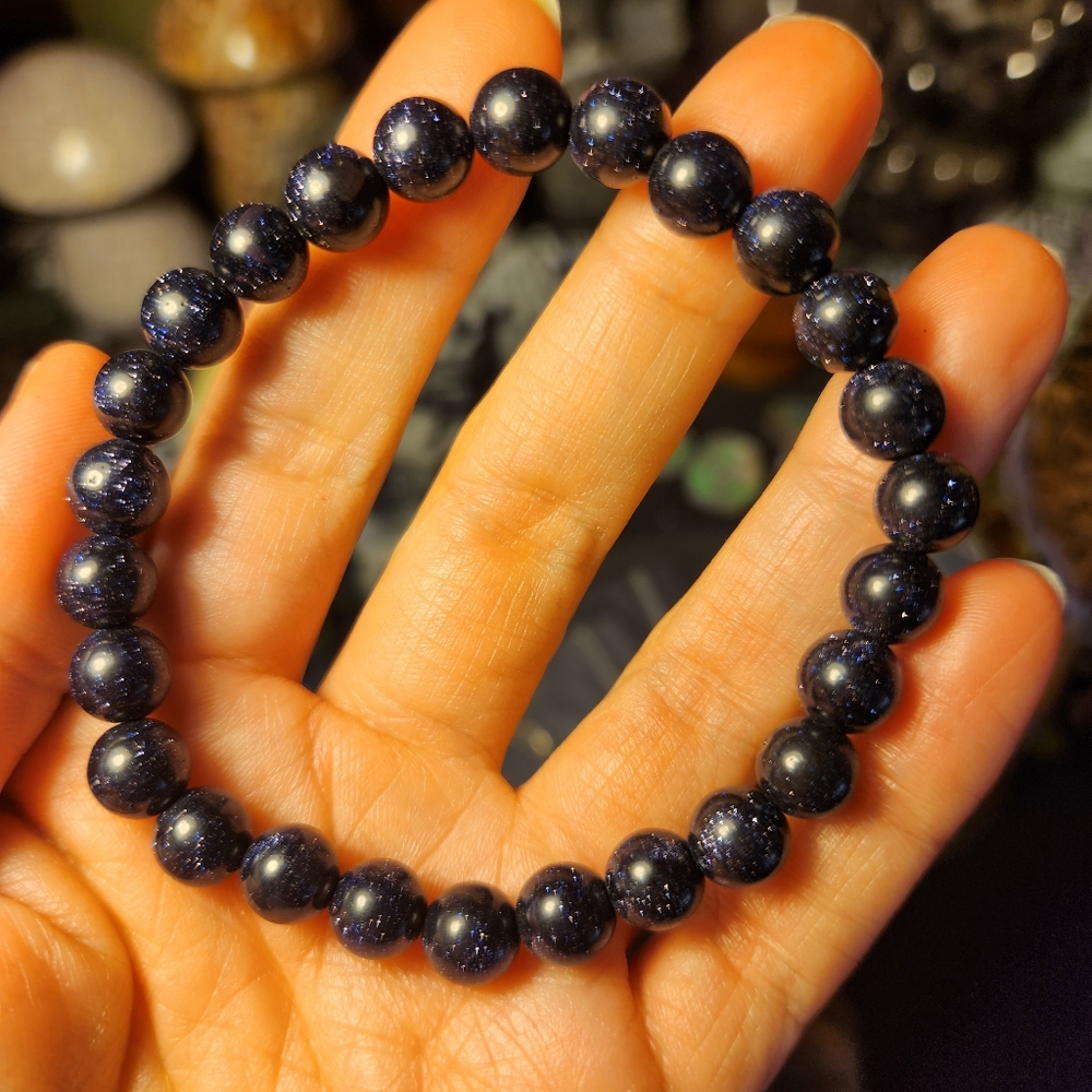 Blue Goldstone Bracelet (8mm, Size 6.75)